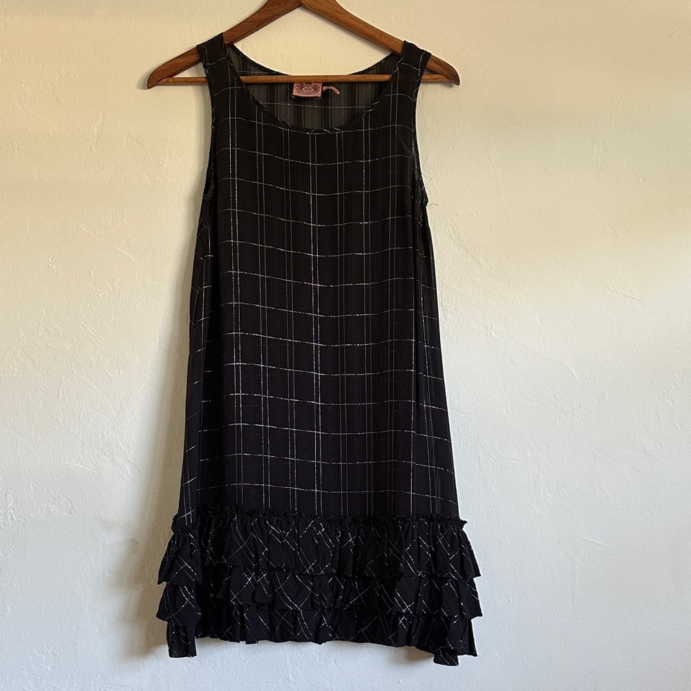 Juicy Couture sheer Black and silver Checkered Mini Dress